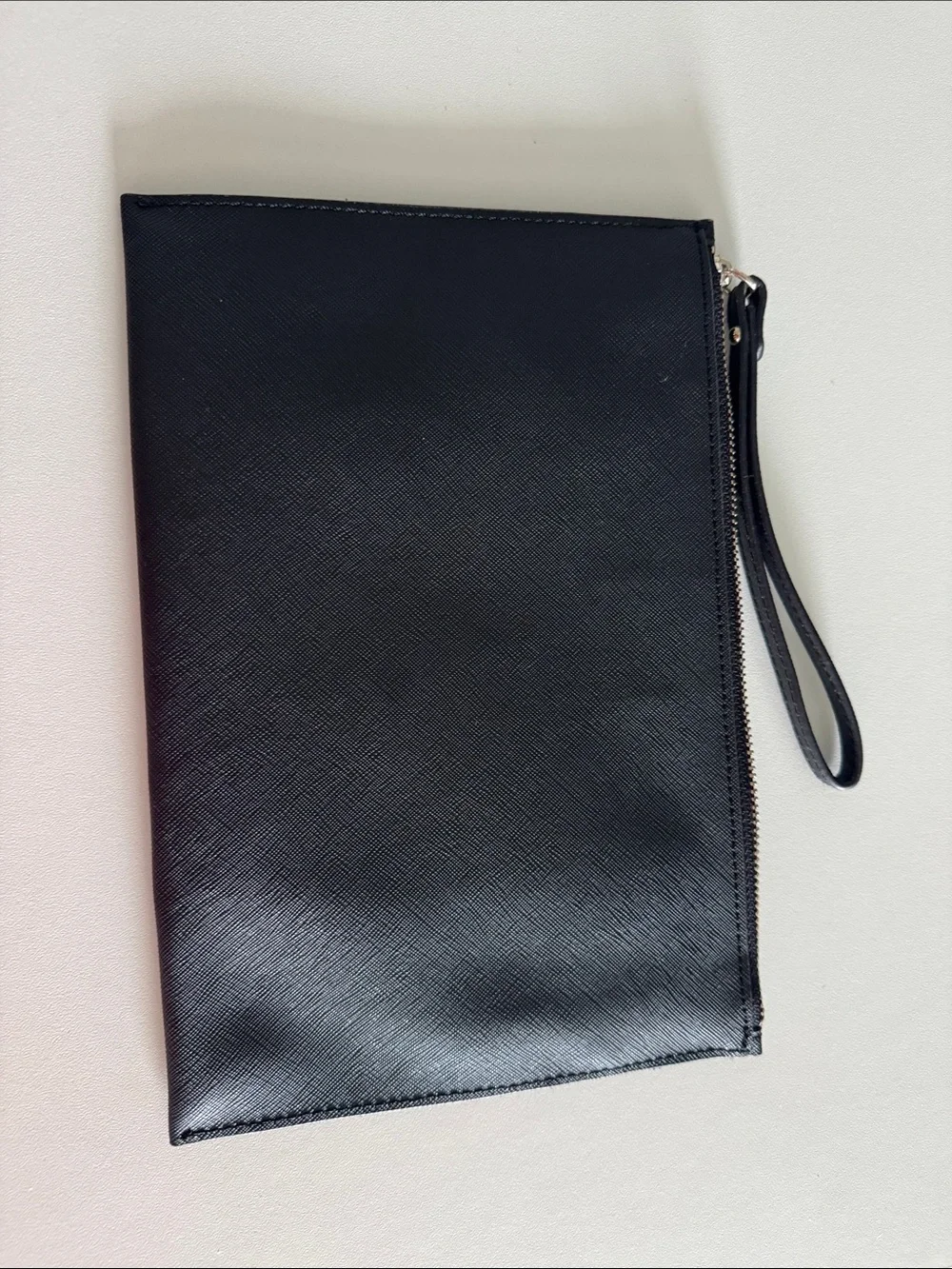 DKNY Black Leather Wristlet Pouch with Gold Logo NWOT